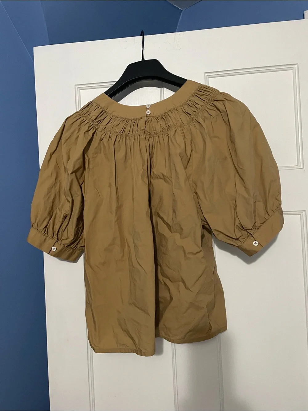 J. Crew Camel Smocked Yoke Puff Sleeve Blouse